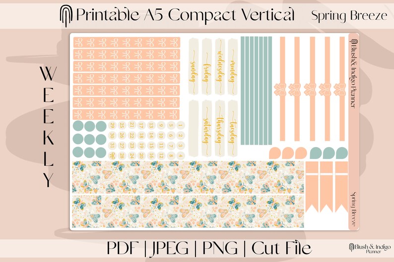 Spring Breeze | Printable Compact Vertical Weekly Planner Stickers A5 ...