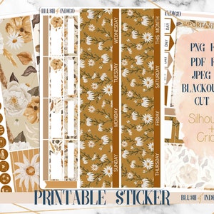 Pegatinas de planificador imprimibles de margaritas, kit de pegatinas mensuales imprimibles, se adapta a Erin Condren, Recuerdo, Archivos cortados para Cricut y Silueta