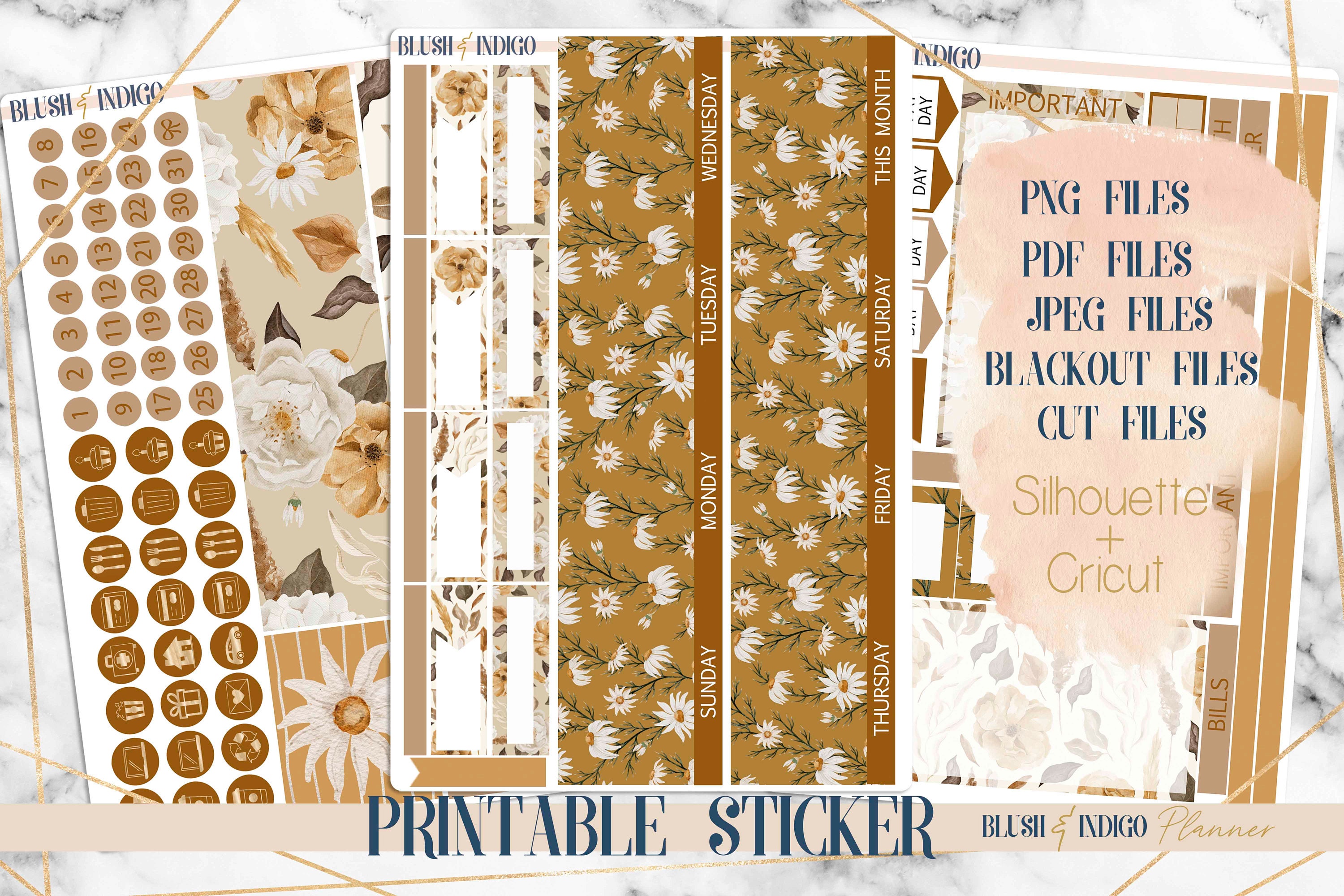 Daisies Printable Planner Stickers, Printable Monthly Stickers Kit ...