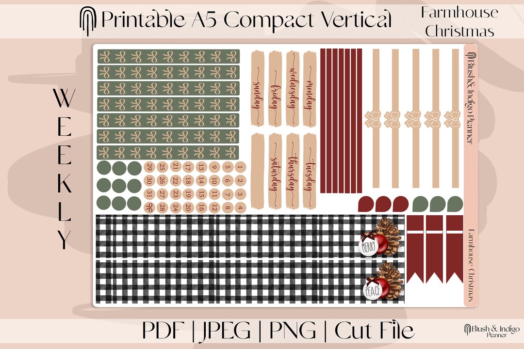 Farmhouse Christmas | Holiday Printable Compact Vertical Weekly Planner ...