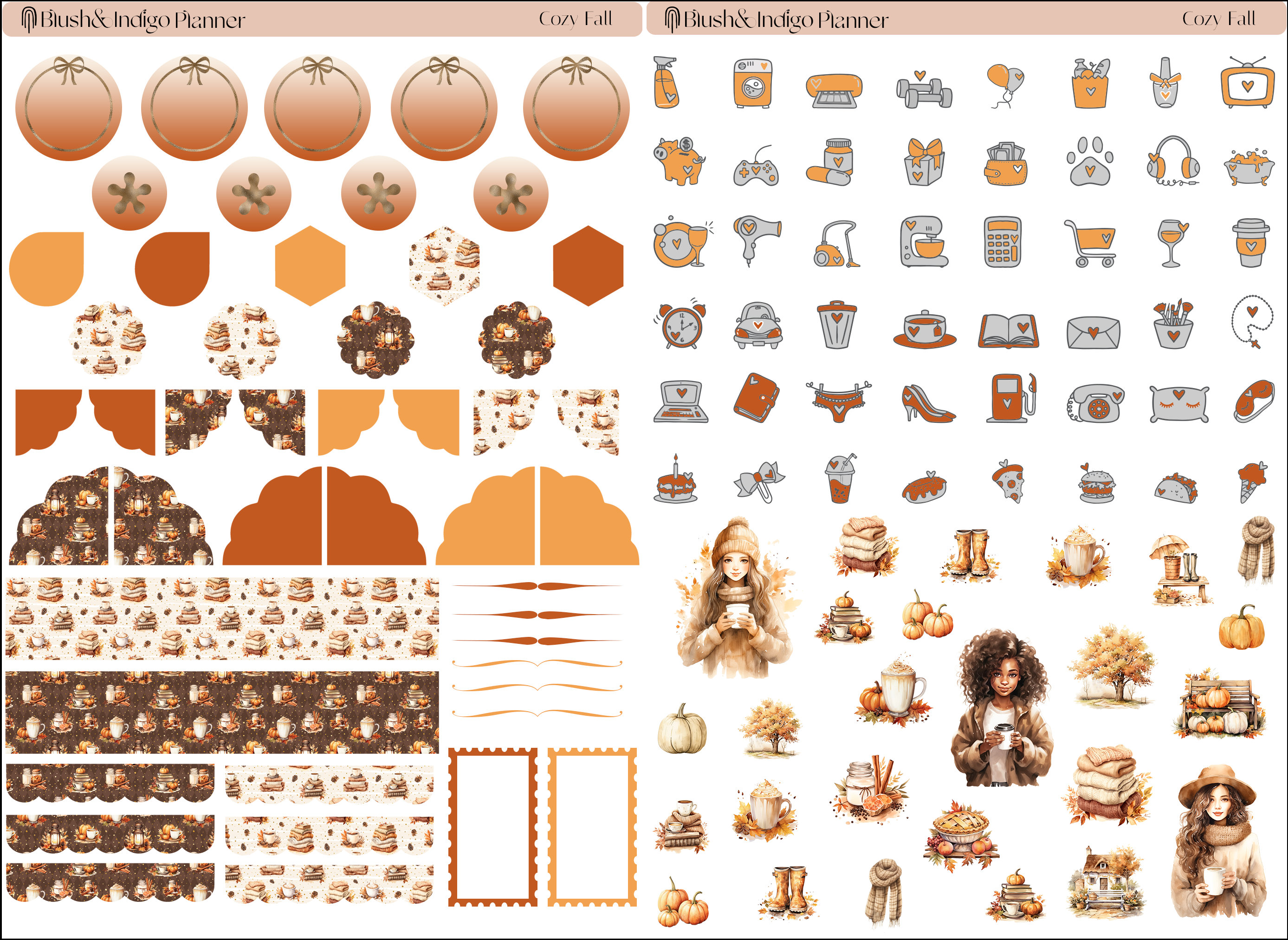 Cozy Fall - 7"x9" Printable Planner Stickers, Vertical Weekly Stickers ...
