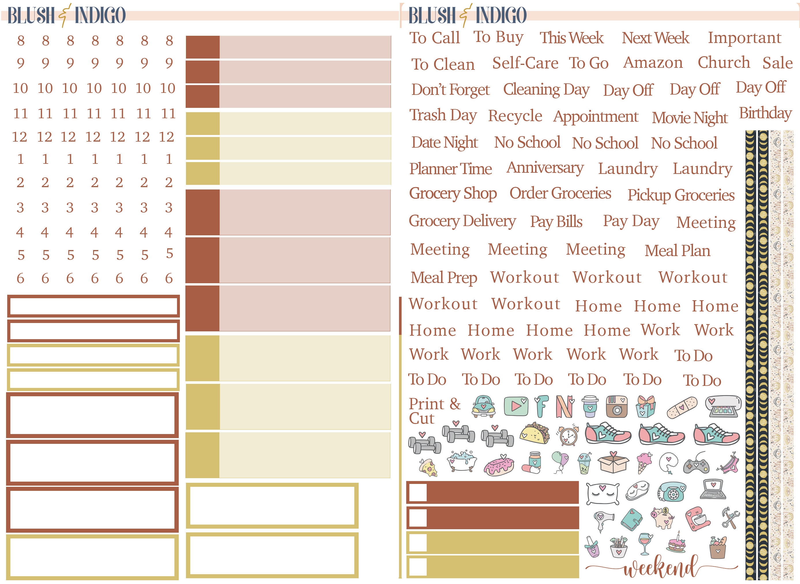 Boho Chic Printable Compact Vertical Weekly Planner Stickers A5 | Erin ...
