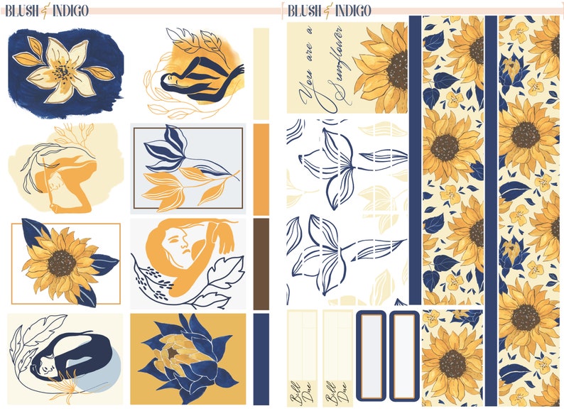 Sunflower Printable Planner Stickers Printable Weekly Etsy