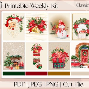 Pegatinas imprimibles clásicas navideñas de 7" x 9", kit de pegatinas semanales verticales que se adapta a Erin Condren y Recollection, Aura Estelle de ancho A5