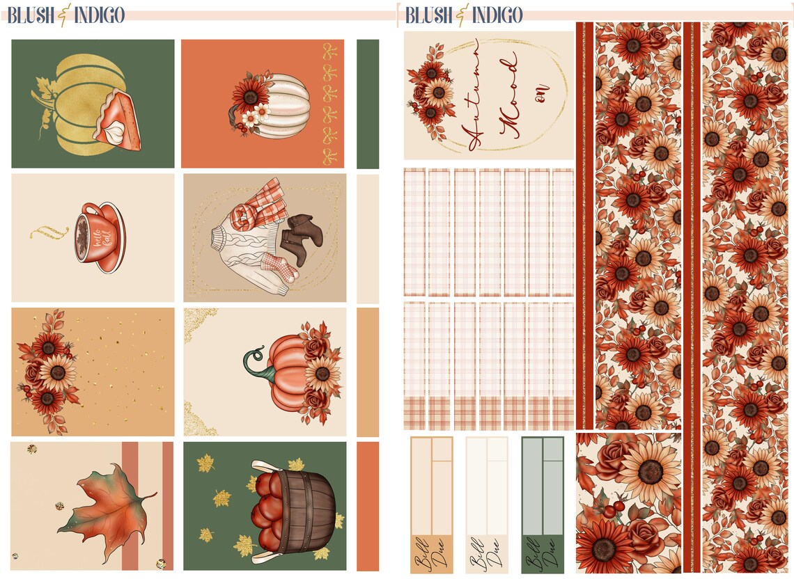 Hello Fall Printable Planner Stickers Vertical Weekly Planner | Etsy