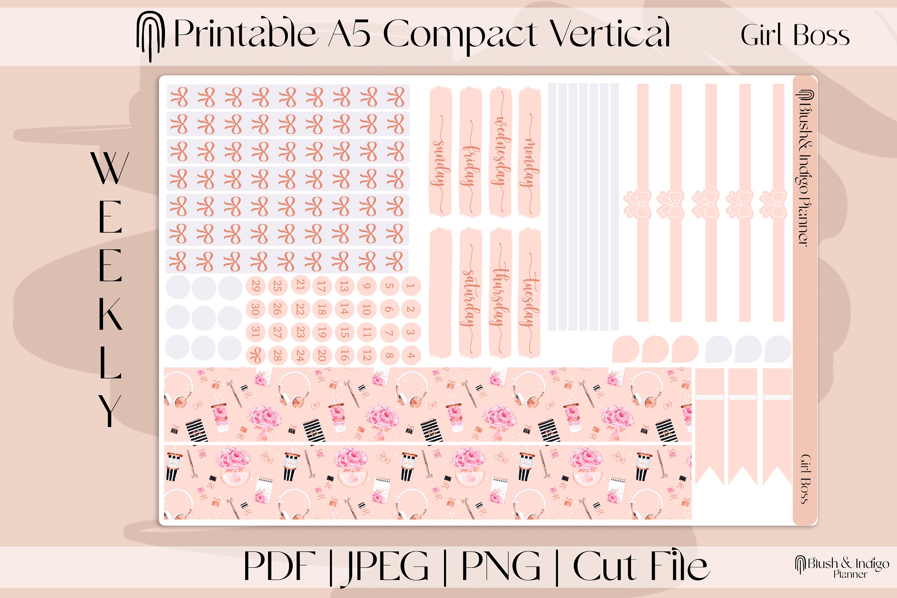 Girl Boss | Printable Compact Vertical Weekly Planner Stickers A5 ...