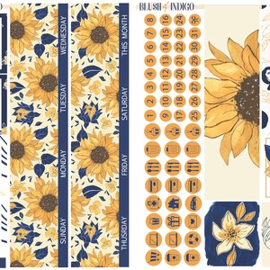Sunflower Printable Planner Stickers, Printable Monthly Stickers Kit ...