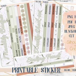 春のグリーンの印刷可能な予算ステッカーキット | プランナーステッカー (Erin Condren ECLP および Recollection 用) - Cricut および Silhouette 用カットファイル
