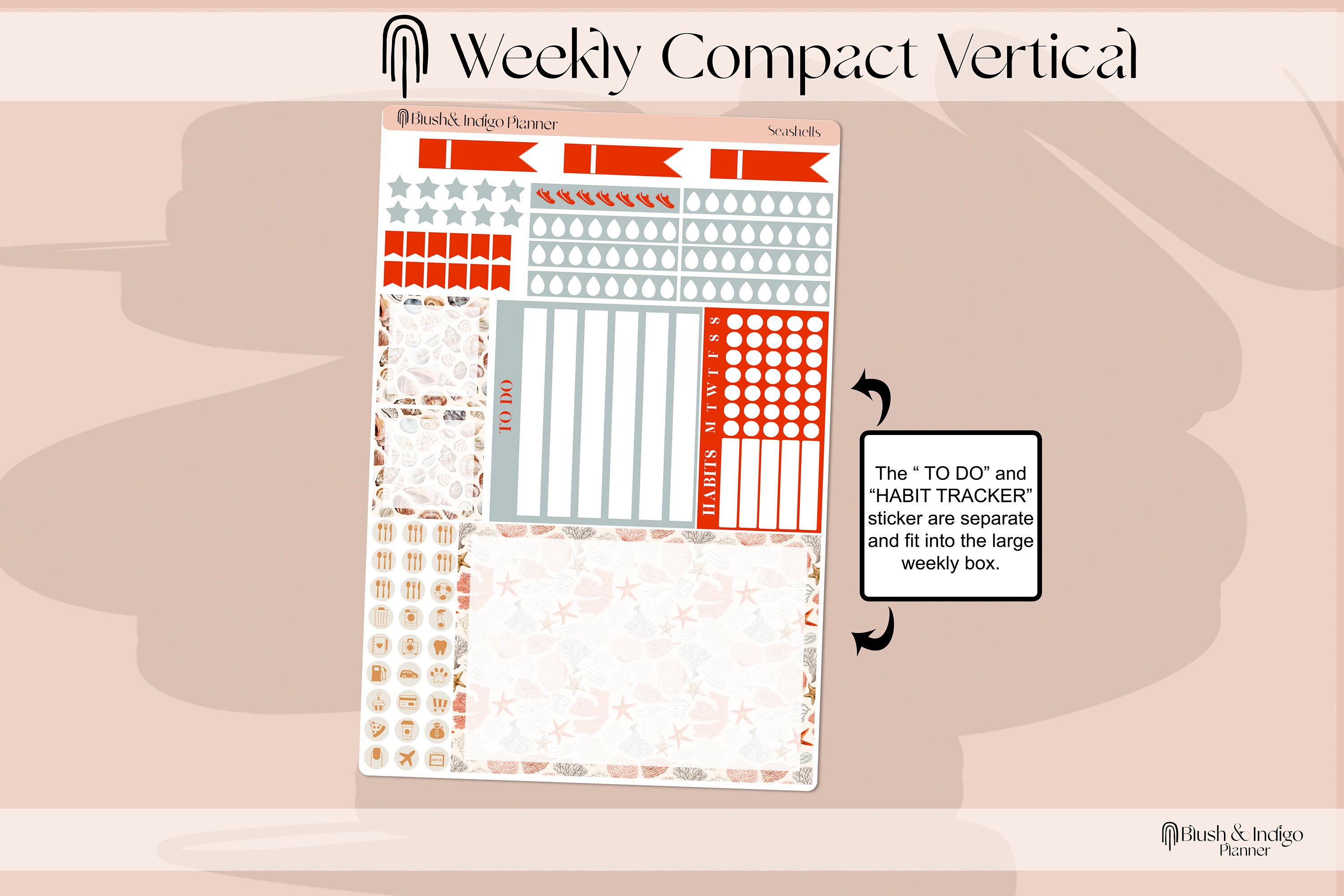 Seashell | Printable Compact Vertical Weekly Planner Stickers A5 | Erin ...