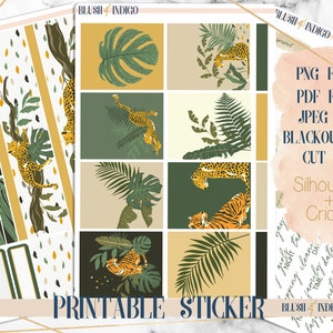 Pegatinas del planificador imprimible Jungle Tiger, kit de pegatinas semanales imprimibles, se adapta a Erin Condren y Recuerdo, pegatinas del planificador, archivos cortados