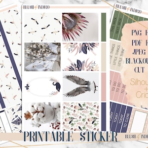 Naklejki do planera Fleur Printable Planner, Zestaw naklejek tygodniowych do wydrukowania, pasuje do Erin Condren i Recollection, Naklejki do planera, Pliki do cięcia
