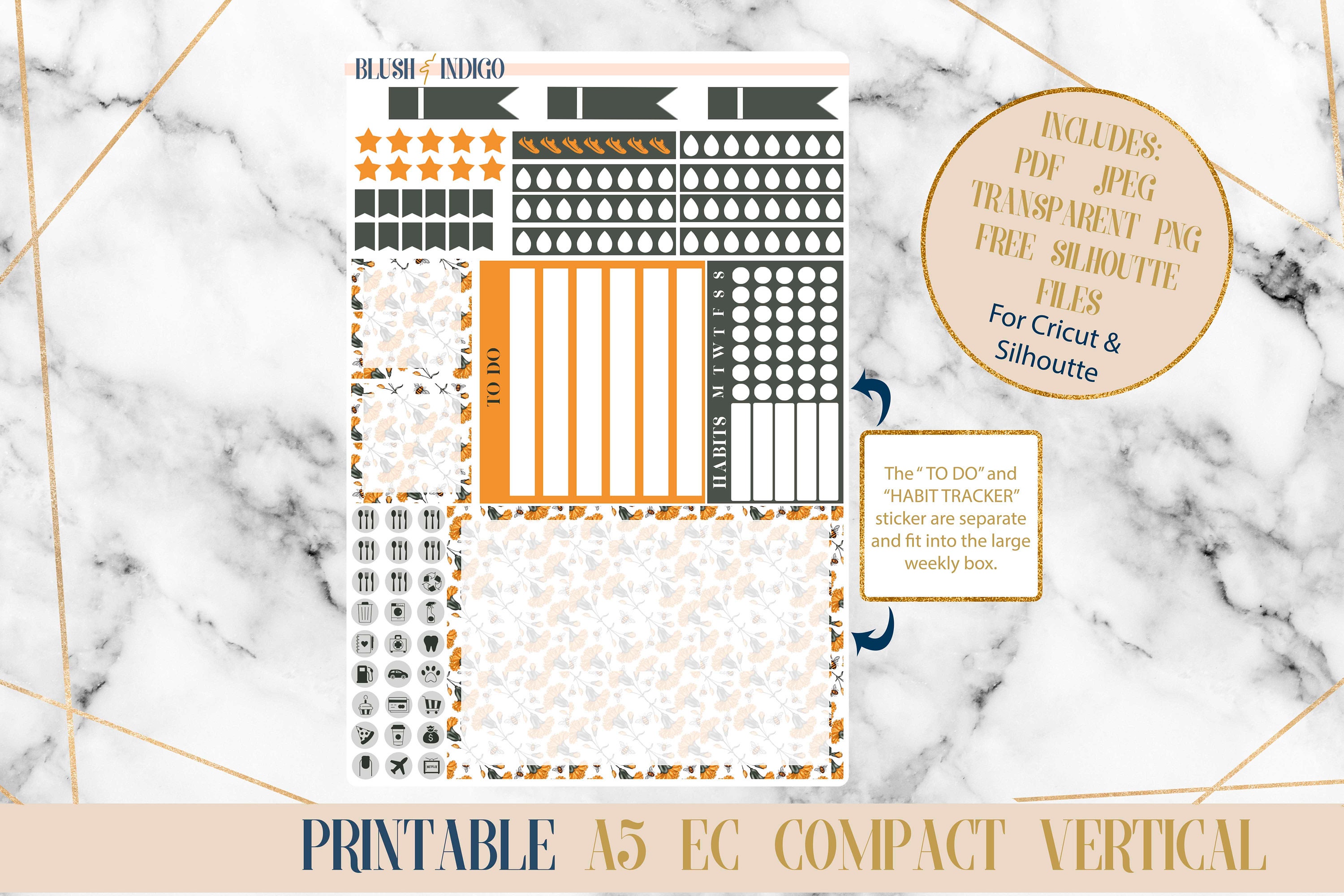 Honey Bee Printable Compact Vertical Weekly Planner Stickers A5 | Erin ...