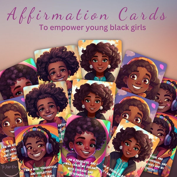 Black Girl Affirmation Cards, Teen Affirmations, Meditation, Journal Prompts, Digital Download