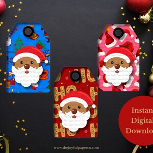Etiquetas para presentes pretas do Papai Noel para impressão, etiquetas para presentes de Natal, papelaria afro-americano, presentes para homens negros, download instantâneo