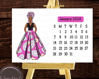 2024 Desk Calendar, Mini Desk Calendar, Calendar With Stand, 2024 Planner, Ankara Head Wrap Women, Gifts for Her