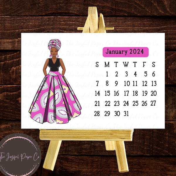 2024 Desk Calendar, Mini Desk Calendar, Calendar With Stand, 2024 Planner, Ankara Head Wrap Women, Gifts for Her