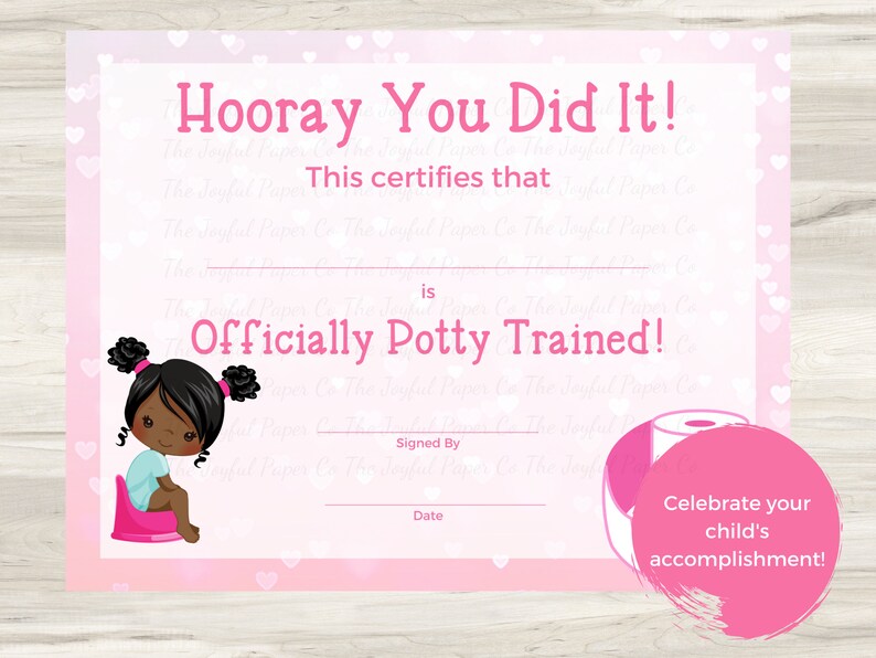 Editable Potty Training Certificate, Diploma, Keepsake, African American Girl image 3
