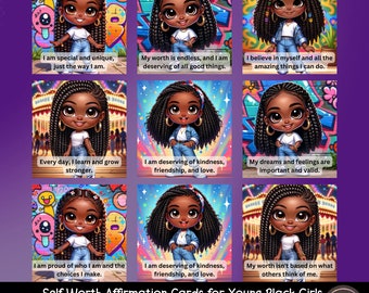 Self Worth Affirmation Cards for African-American Girls | Meditation Cards | Journal Prompts| Digital Download