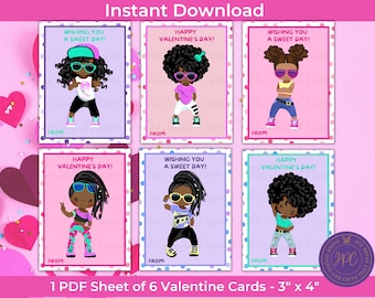 Black Girl Hip Hop Valentine's Day Cards, Hip Hop Valentines, Party Favor Tags, School Valentines