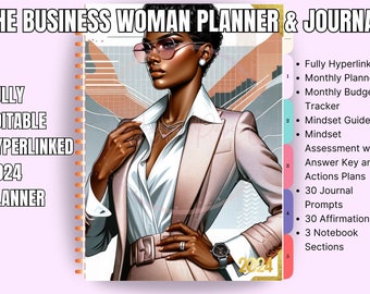 The Business Woman Planner |Hyperlinked | Goodnotes and Notability Compatible | Beautiful African-American Woman Airbrush Designs | Planner