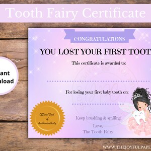 Editable Tooth Fairy Certificate, Tooth Fairy, First Tooth, Tooth Keepsake