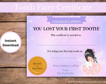 Editable Tooth Fairy Certificate, Tooth Fairy, First Tooth, Tooth Keepsake
