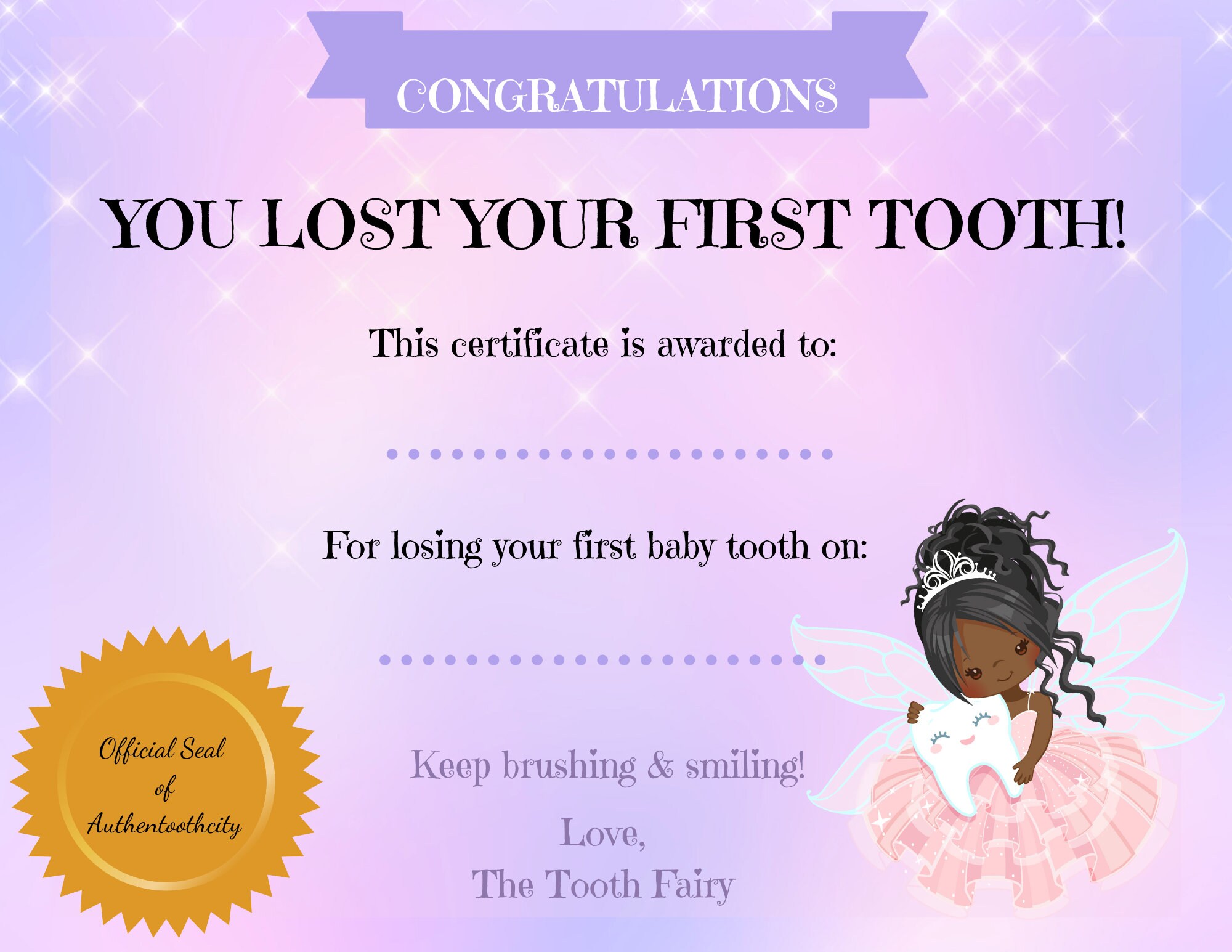 Editable African American Tooth Fairy Certificate, Tooth Fairy, First Tooth, Tooth Keepsake - Etsy editable-african-american-tooth-fairy-certificate-tooth-fairy-first-tooth-tooth-keepsake-etsy