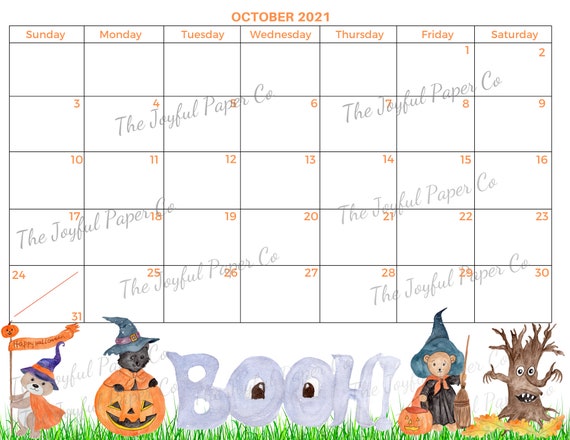 Calendar Printable October 2021 Halloween Planner | Etsy