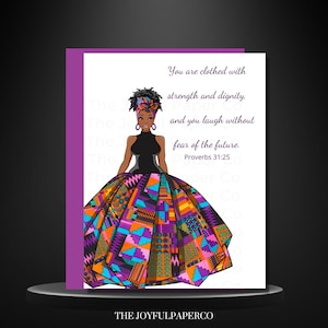 Proverbs 31:25 African American Scripture Note Cards, Encouragement Cards, Greeting Cards, Blank Note Cards, Black Stationery