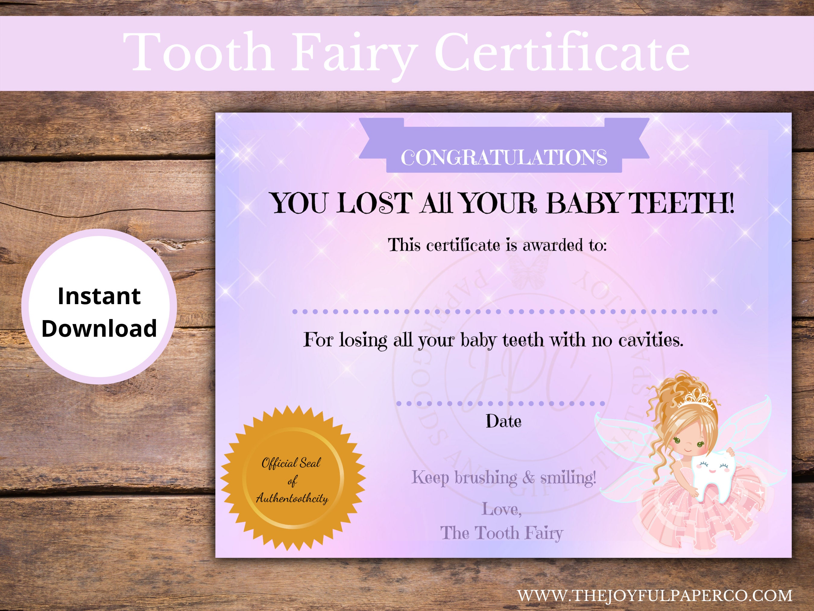 Lost All Baby Teeth Without Cavities Certificate, Tooth Fairy Certificate, Tooth  Fairy, Tooth Keepsake, Blonde Tooth Fairy, Editable PDF - Etsy, image size:2700x2025
