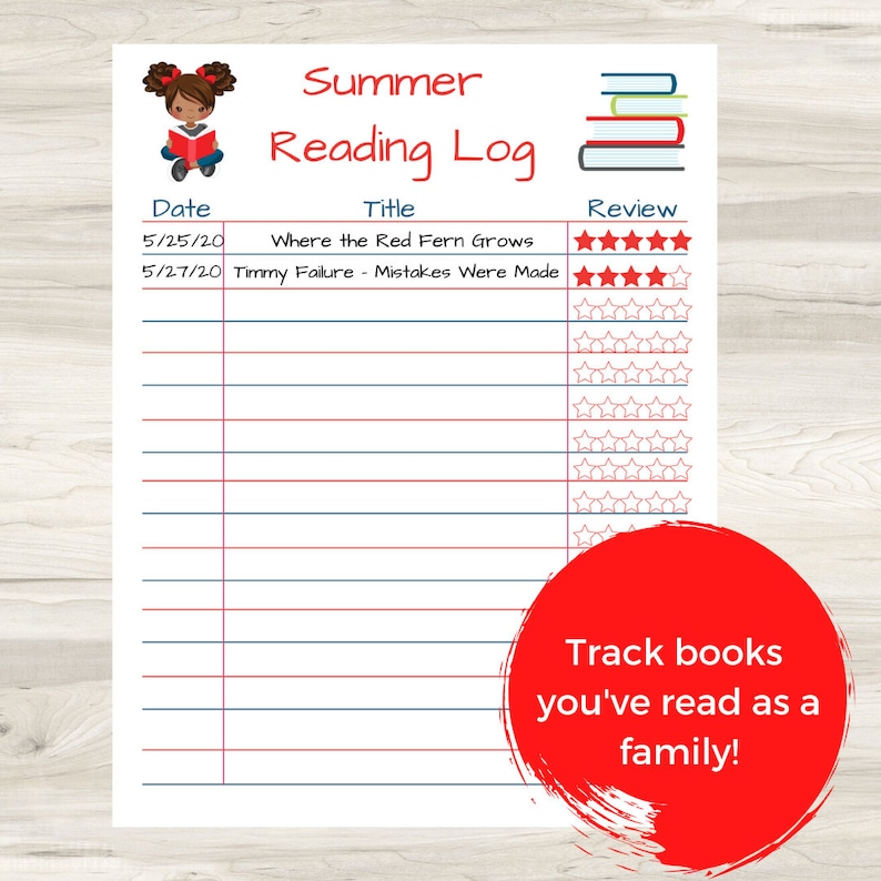Summer Reading Log Book Log Printable Kids | Etsy
