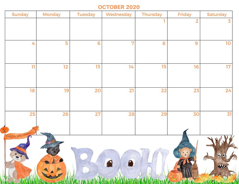 Calendar Printable October 2020 Halloween Planner | Etsy