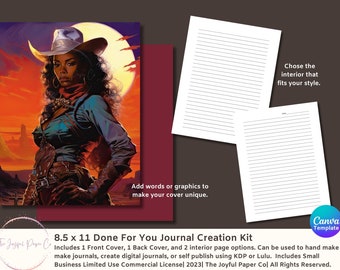 Black Cowgirl Done For You Journal Cover and Editable Interior Pages for KDP or Lulu Publishing, Small Business Commercial License