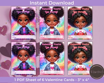 Black Girl Valentine's Day Cards, African American Valentines, Party Favor Tags, School Valentines, Printable Cards