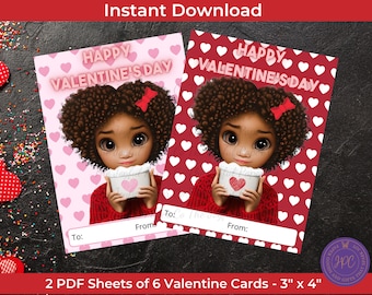 Black Girl Love Valentine's Day Cards, Black Girl Valentines, Party Favor Tags, School Valentines