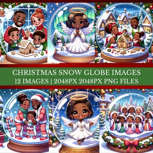 African American Christmas Snow Globe Clipart, Winter Snow Globes, Small Business Commercial License