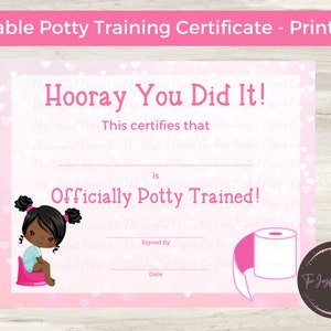 Editable Potty Training Certificate, Diploma, Keepsake, African American Girl