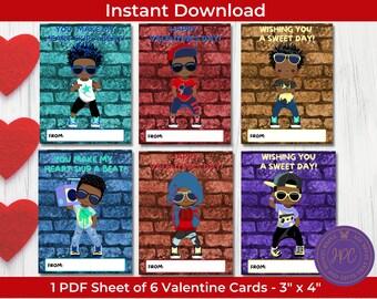 Black Boy Hip Hop Valentine's Day Cards, Hip Hop Valentines, Party Favor Tags, School Valentines