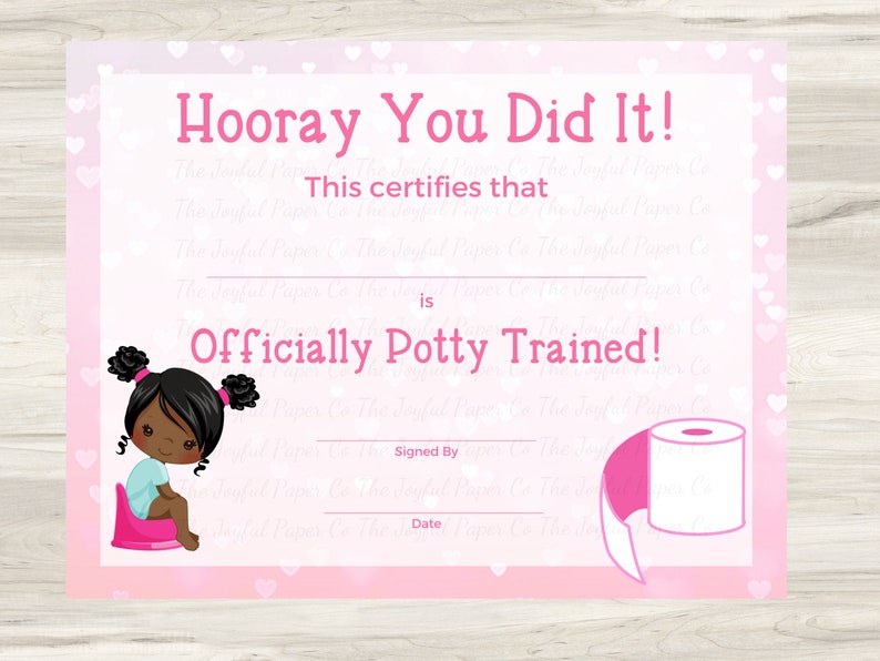 Editable Potty Training Certificate, Diploma, Keepsake, African American Girl image 2
