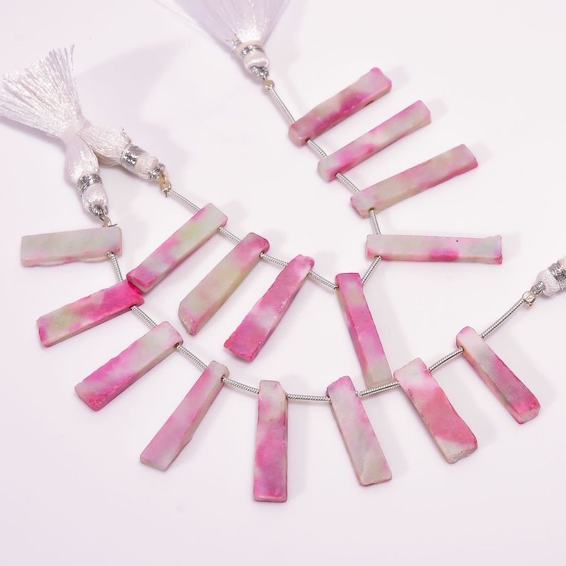 50.65 Ct Awesome AAA Natural Bio Pink Quartz Slice Gemstone 24X6 26X6 mm Rectangle Slice Beads Strand 4 For Making Jewelry US-218