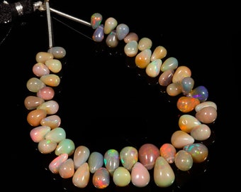 Ethiopian Opal Teardrop Shape Gemstone Beads, Flashy Fire Opal, October Birthstone, Multi Fire Opal, Ethiopian Opal Smooth Beads, S-2020