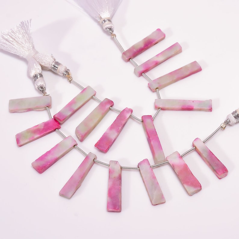 50.65 Ct Awesome AAA Natural Bio Pink Quartz Slice Gemstone 24X6 26X6 mm Rectangle Slice Beads Strand 4 For Making Jewelry US-218