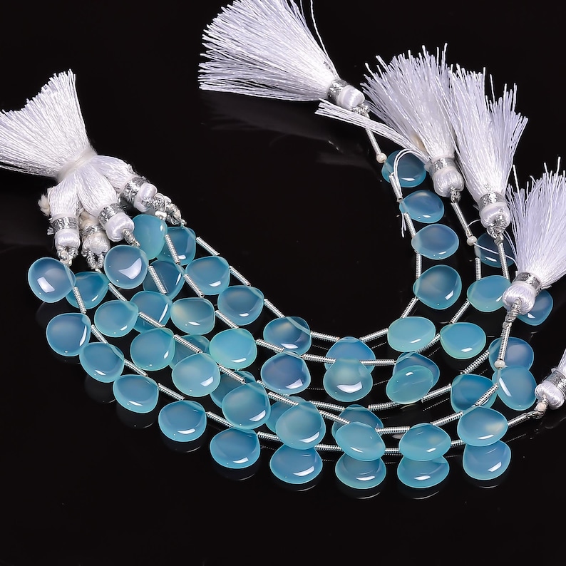 Dazzling Natural Aqua Chalcedony Smooth Heart Briolettes Gemstone 9X9X5 mm High Quality Aqua Chalcedony Heart Beads US-1756
