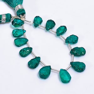 Natural Coated Emerald Gemstone Pear Shape Faceted Beads, Emerald Briolettes For Jewelry Making, Coated Emerald Gemstone Beads, E-2695