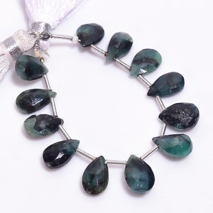 天然エメラルド宝石ペアシェイプファセットビーズ、マルチストーンブリオレット、ジュエリー製作用、エメラルド宝石ビーズストランド4インチ、E-873