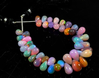 Opal Beads, Natural Ethiopian Opal Gemstone Teardrop Beads, Multi Fire Opal Beads, Opal Smooth Briolettes, Opal Beads Jewelry Making, F-2198