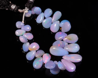 Opal Beads, Ethiopian Opal Smooth Beads, Welo Opal, Purple Ethiopian Opal Pear Beads, Multi Fire Opal Briolettes, Flashy Fire Opal, S-1306