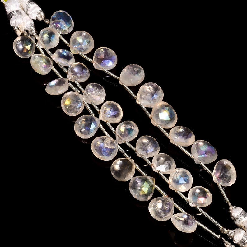 Elegant Natural Coated White Quartz Faceted Heart Beads 10X10To12X11 mm White Quartz Heart Briolettes Gemstone US-610 42.5 Ct