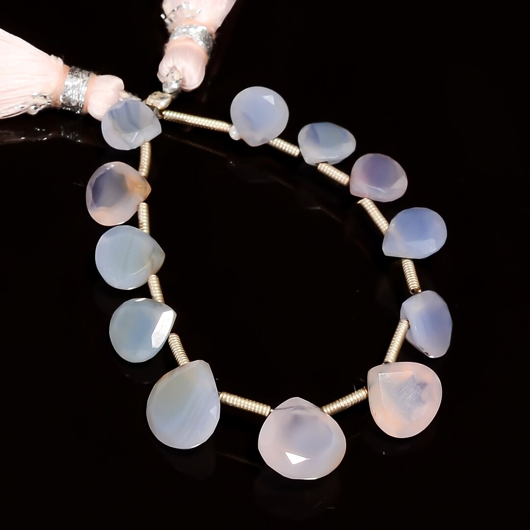 ブルーカルセドニービーズ、天然カルセドニー宝石ハートカットストーン