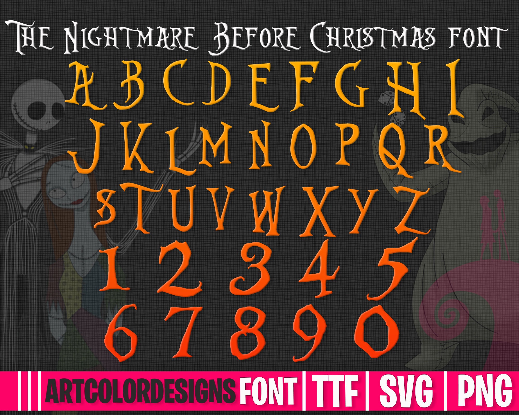 SVG PNG TTF files font alphabet letters numbers nightmare Etsy